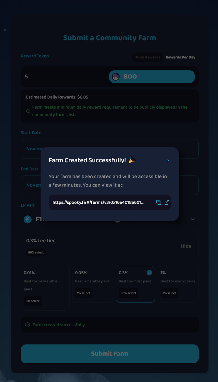 Farm created successfully