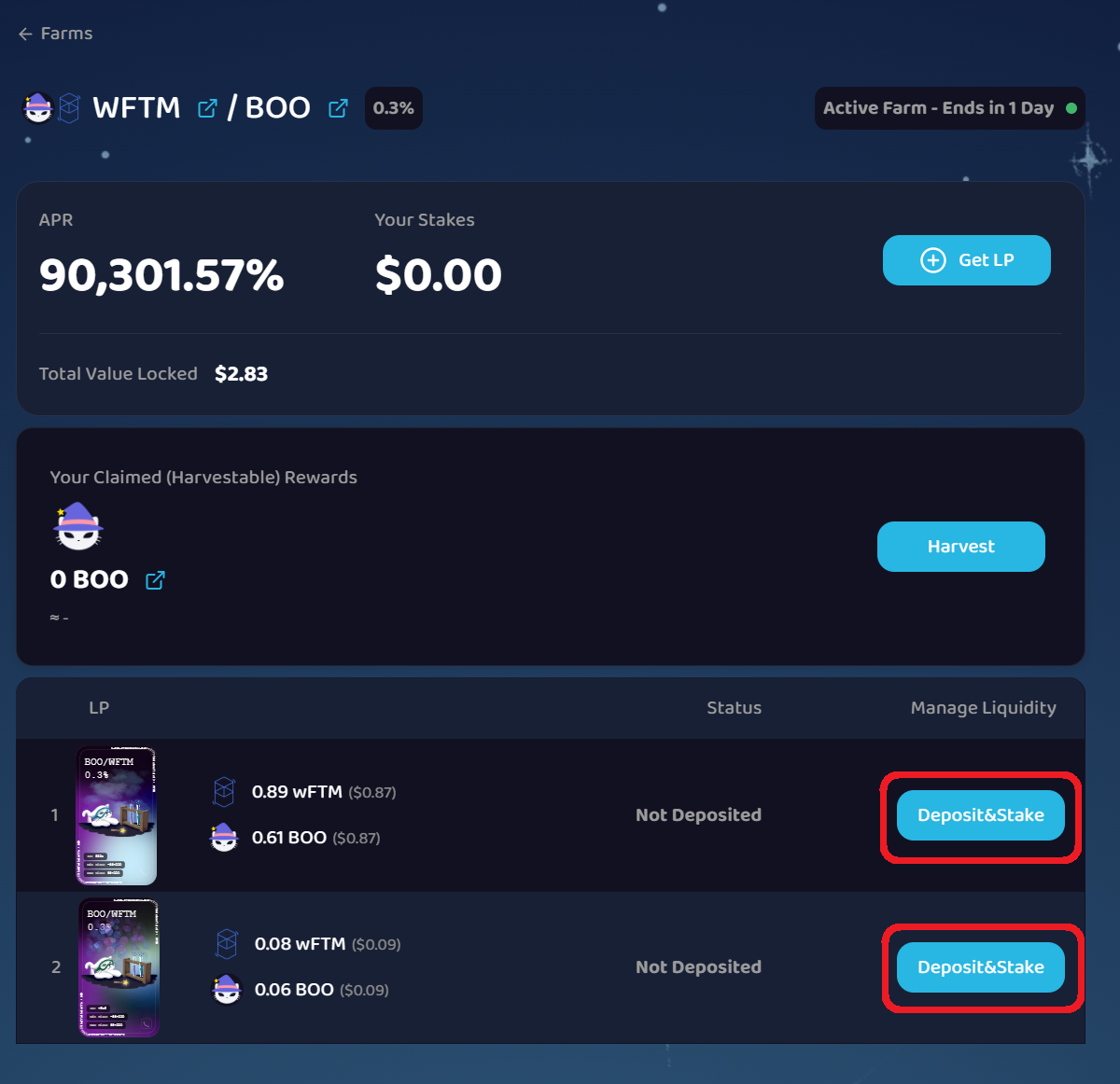 Deposit & Stake button